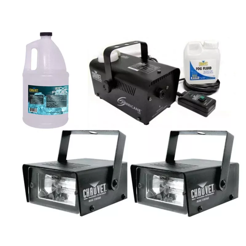 (2) CHAUVET CH-730 Mini Strobe Lights w/ H700 Fog Machine + FJU Fog Juice