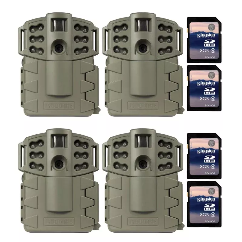 (4) MOULTRIE Game Spy A-5 Gen2 Low Glow IR 5 MP Digital Game Cameras + SD Cards